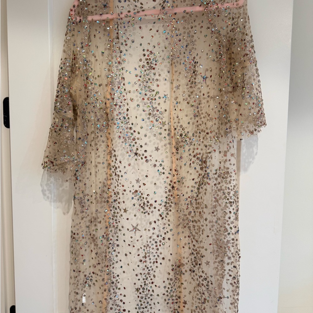 Beaded Sheer Overlay Dress - Champagne